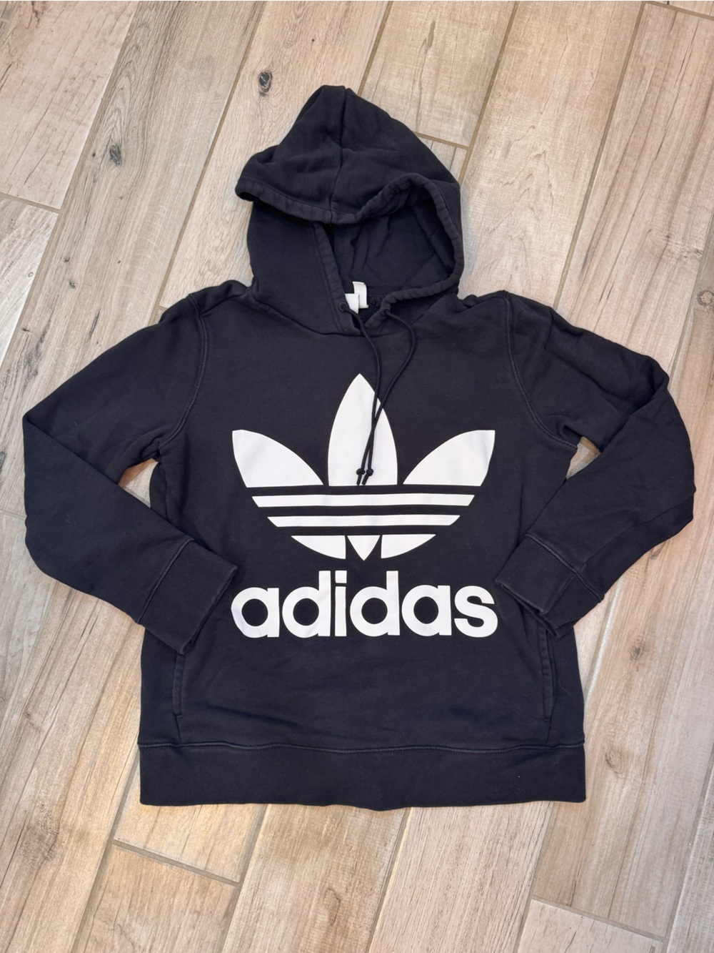 adidas Black Hoodie with White Trefoil Logo